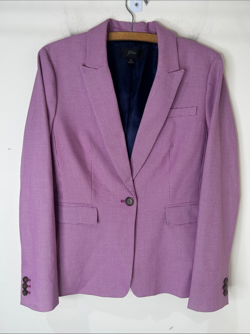 J. CREW Pink Peplum Back Houndstooth Blazer Office Business Size 10 - Picture 2 of 16
